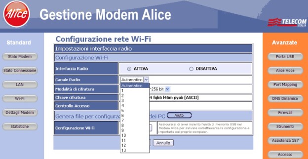 192.168.1.1 - configurazione modem alice