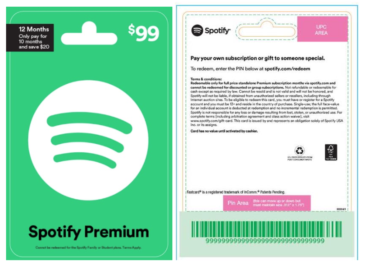  Spotify Premium 12 Month Subscription $99 eGift Card: Gift Cards