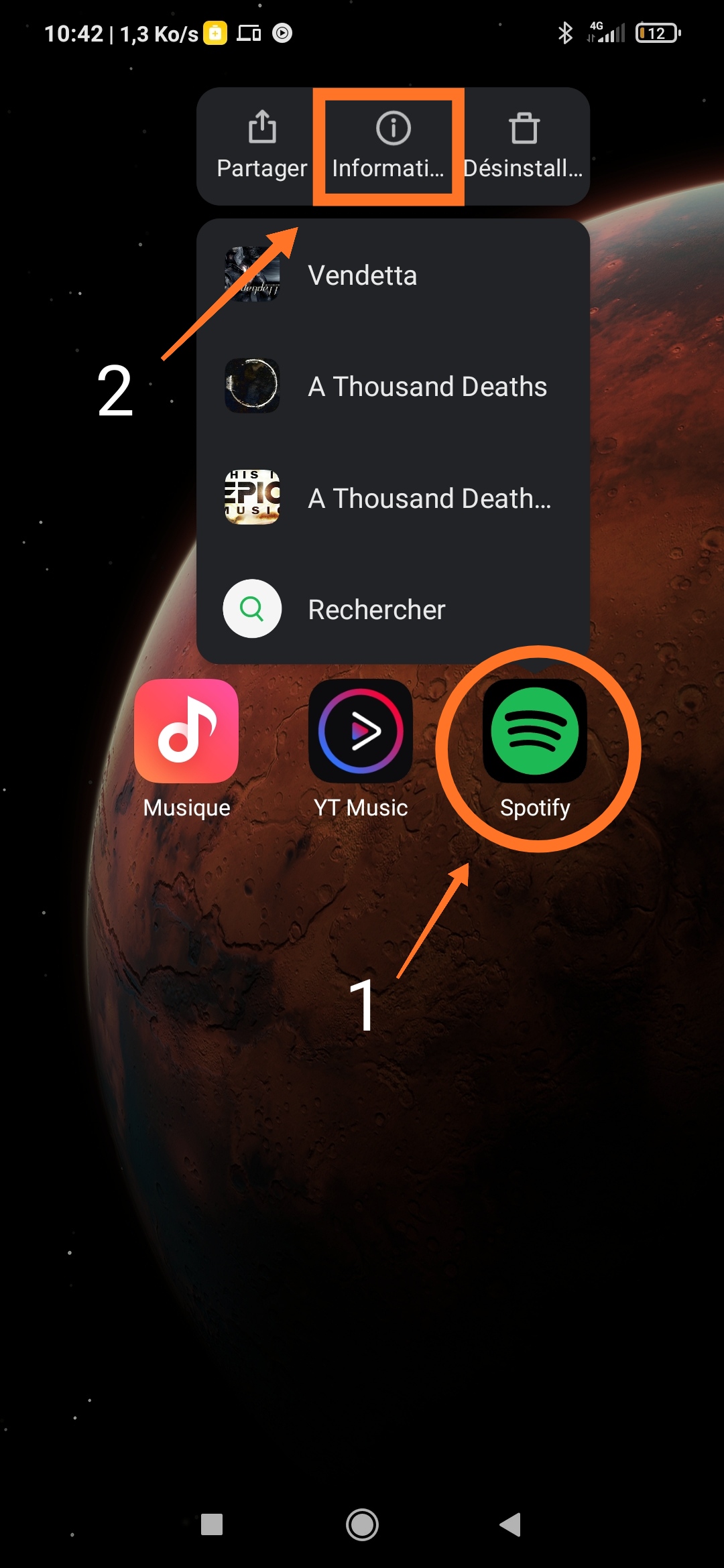 Spotify app icon and a menu.