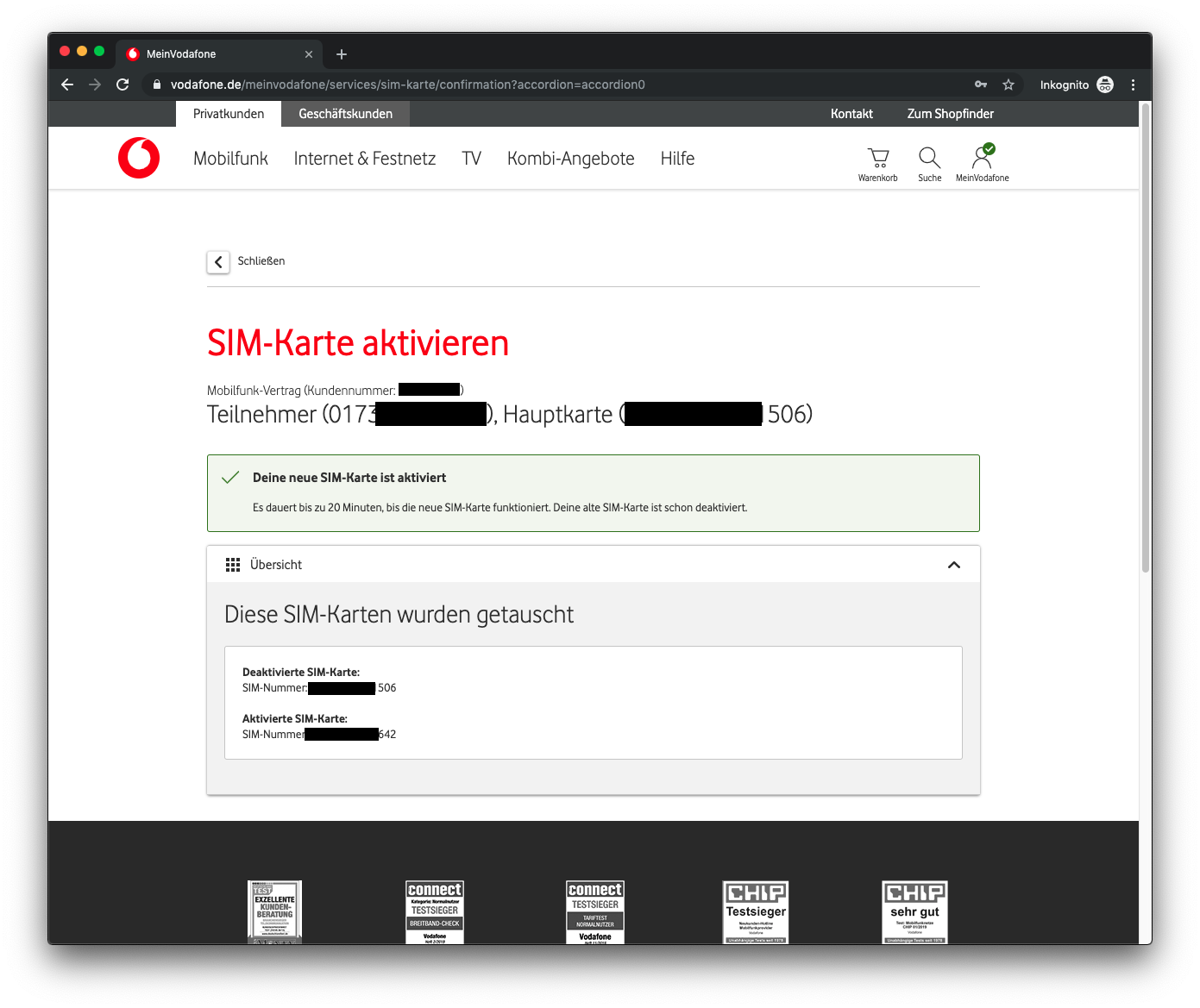 Aktivierung neuer SIMKarte funktioniert nicht Vodafone Community