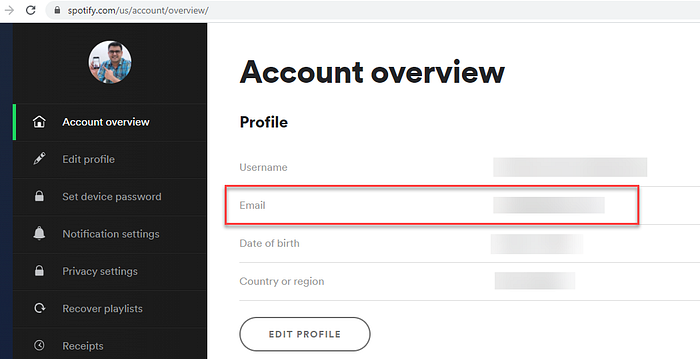 Image of Spotify’s account overview page.
